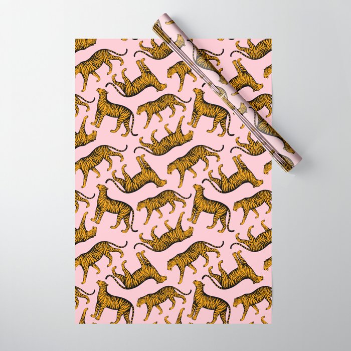 Tigers (Pink and Marigold) Wrapping Paper Gallery Image 1