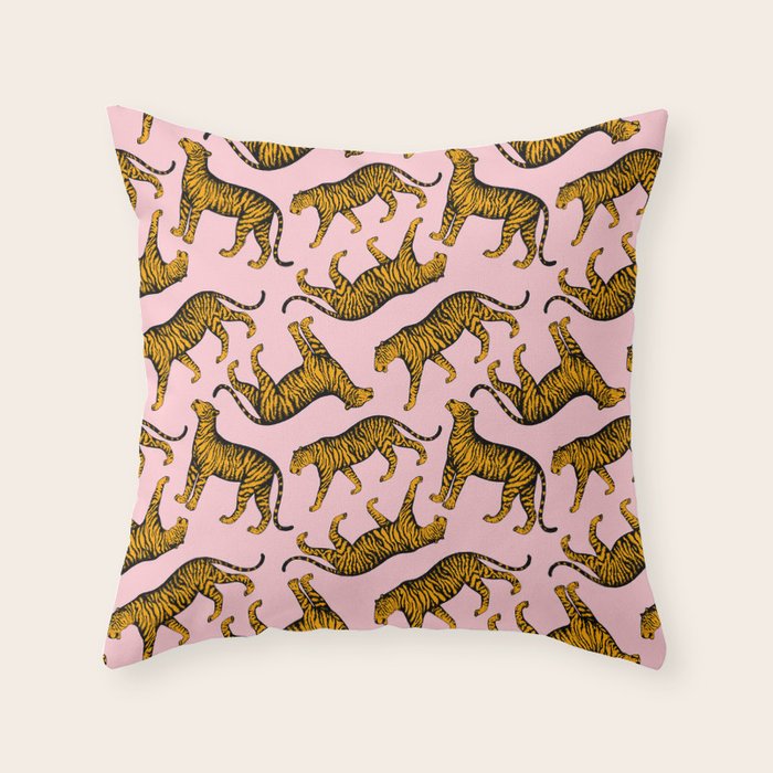 Tigers (Pink and Marigold) Throw Pillow Gallery Image 6