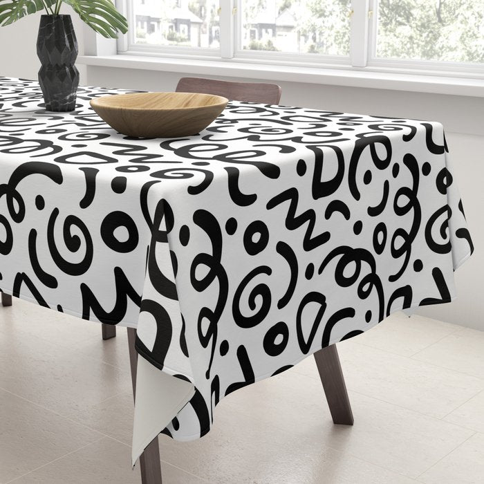 Fun black line doodle art pattern Tablecloth Gallery Image 3