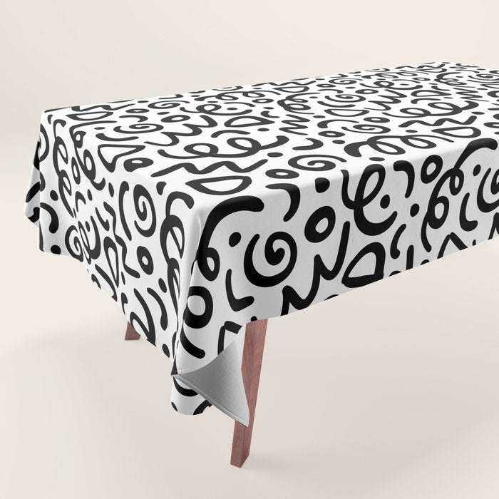Fun black line doodle art pattern Tablecloth Gallery Image 1