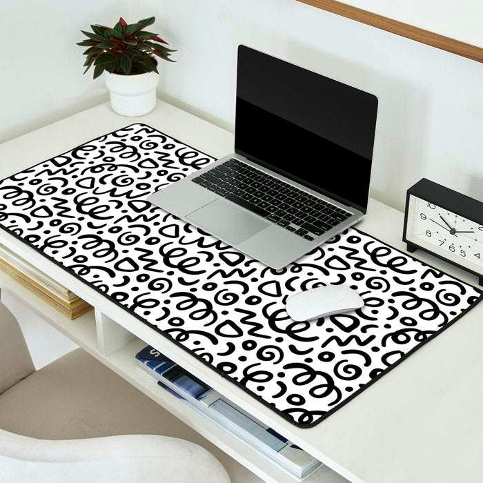 Fun black line doodle art pattern Desk Mat Gallery Image 2