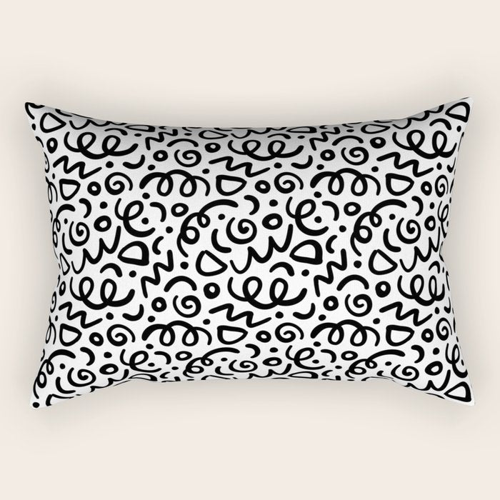 Fun black line doodle art pattern Rectangular Pillow Gallery Image 1