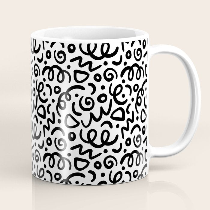 Fun black line doodle art pattern Coffee Mug Gallery Image 1