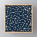 Mid Century Modern Twinkling Starburst Retro Atomic Pattern in Navy Blue and Beige  Mini Art Print Gallery Image 1