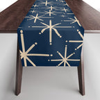 Mid Century Modern Twinkling Starburst Retro Atomic Pattern in Navy Blue and Beige  Table Runner Gallery Image 1
