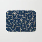 Mid Century Modern Twinkling Starburst Retro Atomic Pattern in Navy Blue and Beige  Bath Mat Gallery Image 1