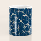 Mid Century Modern Twinkling Starburst Retro Atomic Pattern in Navy Blue and Beige  Coffee Mug Gallery Image 4