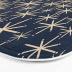 Mid Century Modern Twinkling Starburst Retro Atomic Pattern in Navy Blue and Beige  Bath Mat Gallery Image 3