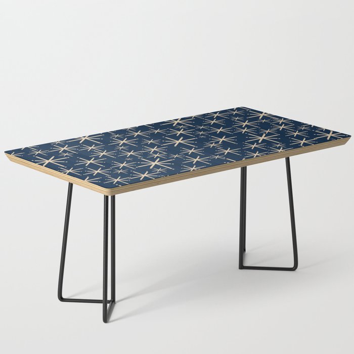 Mid Century Modern Twinkling Starburst Retro Atomic Pattern in Navy Blue and Beige  Coffee Table Gallery Image 1
