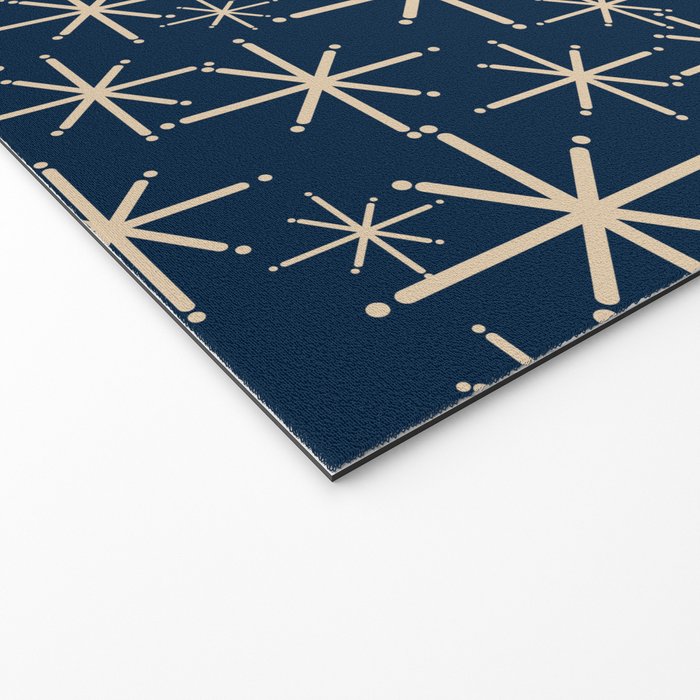 Mid Century Modern Twinkling Starburst Retro Atomic Pattern in Navy Blue and Beige  Welcome Mat Gallery Image 2