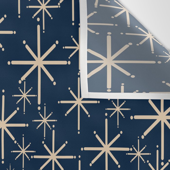 Mid Century Modern Twinkling Starburst Retro Atomic Pattern in Navy Blue and Beige  Wall Tapestry Gallery Image 3