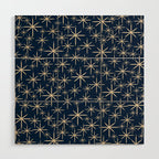 Mid Century Modern Twinkling Starburst Retro Atomic Pattern in Navy Blue and Beige  Wood Wall Art Gallery Image 1