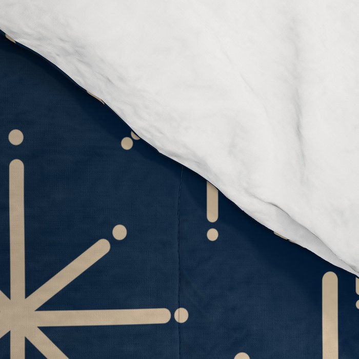 Mid Century Modern Twinkling Starburst Retro Atomic Pattern in Navy Blue and Beige  Comforter Gallery Image 4