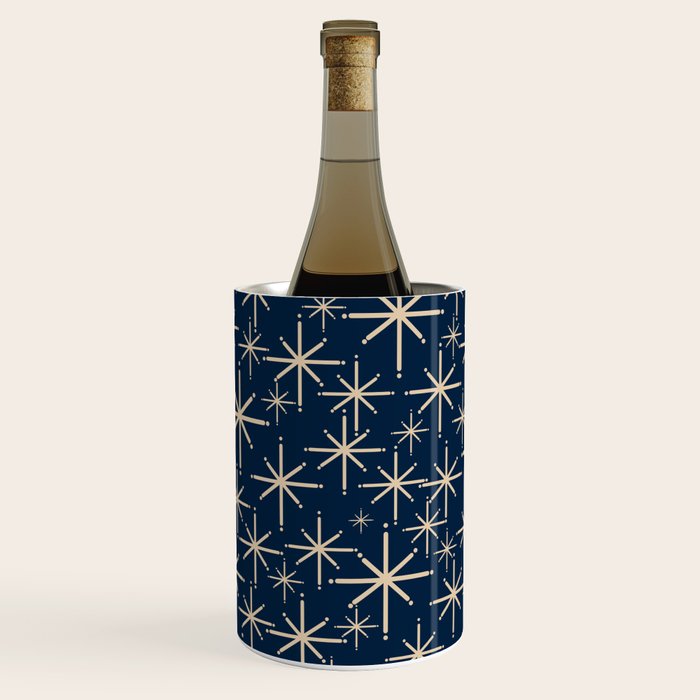 Mid Century Modern Twinkling Starburst Retro Atomic Pattern in Navy Blue and Beige  Wine Chiller Gallery Image 2