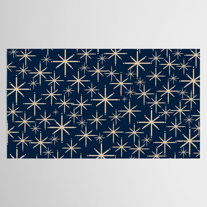 Mid Century Modern Twinkling Starburst Retro Atomic Pattern in Navy Blue and Beige  Tablecloth Gallery Image 2