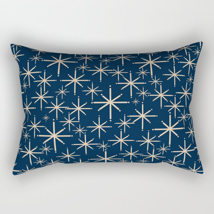 Mid Century Modern Twinkling Starburst Retro Atomic Pattern in Navy Blue and Beige  Rectangular Pillow Gallery Image 1