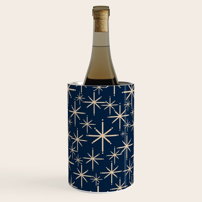 Mid Century Modern Twinkling Starburst Retro Atomic Pattern in Navy Blue and Beige  Wine Chiller Gallery Image 1