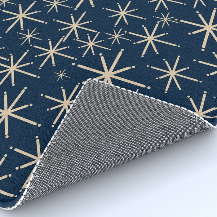 Mid Century Modern Twinkling Starburst Retro Atomic Pattern in Navy Blue and Beige  Rug Gallery Image 4