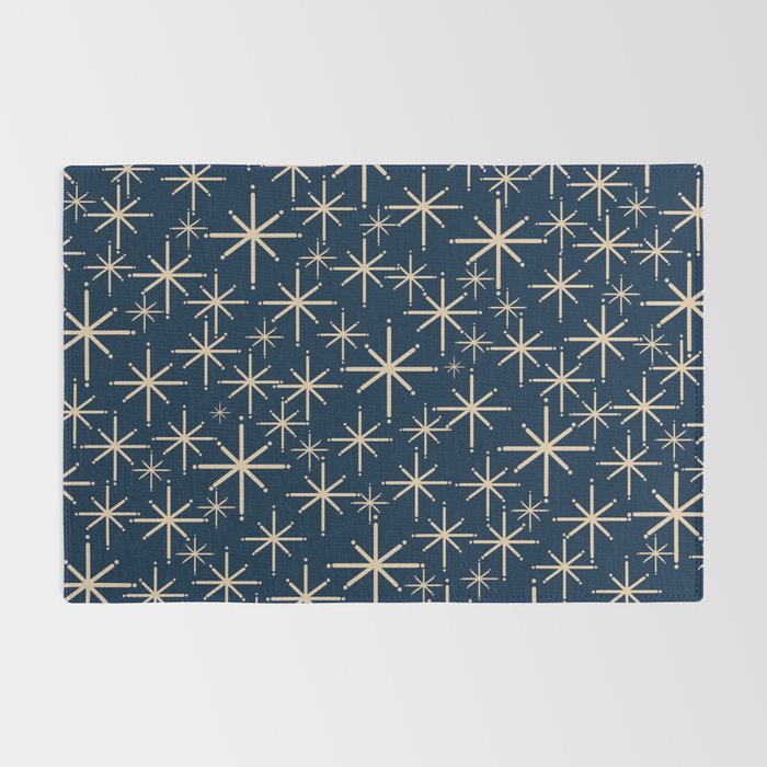 Mid Century Modern Twinkling Starburst Retro Atomic Pattern in Navy Blue and Beige  Rug Gallery Image 2