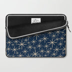 Mid Century Modern Twinkling Starburst Retro Atomic Pattern in Navy Blue and Beige  Laptop Sleeve Gallery Image 2