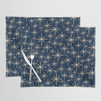 Mid Century Modern Twinkling Starburst Retro Atomic Pattern in Navy Blue and Beige  Placemat Gallery Image 1