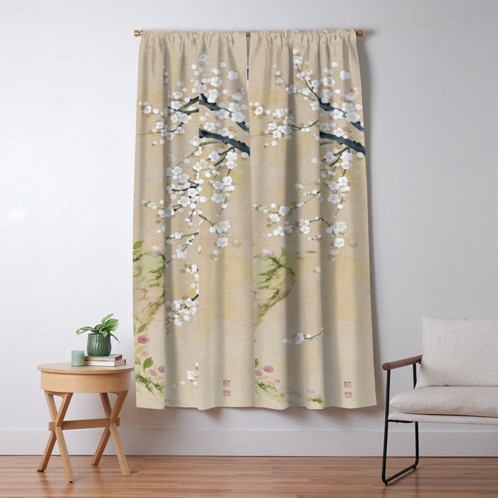 Ume flower painting,korean painting. chinoiserie. Window Curtain