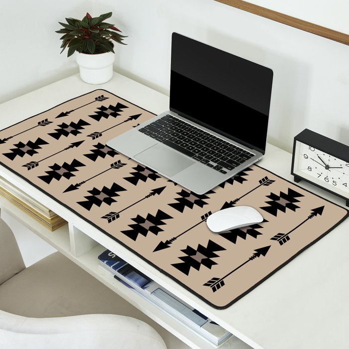 Southwestern Arrow Pattern 232 Black and Beige Desk Mat Gallery Image 2