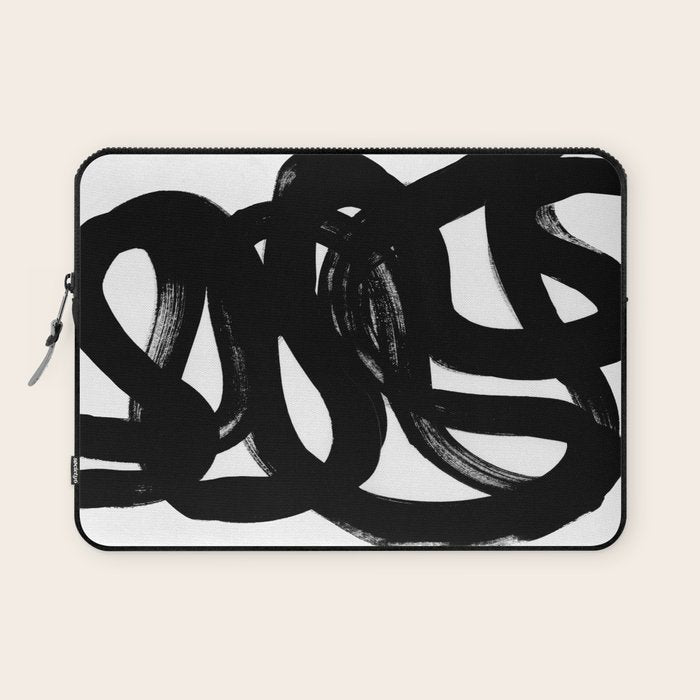 Swirl Black & White Minimalist Abstract Mid century Ink Art Dark Brush Strokes Laptop Sleeve Gallery Image 1