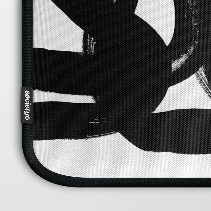 Swirl Black & White Minimalist Abstract Mid century Ink Art Dark Brush Strokes Laptop Sleeve Gallery Image 3