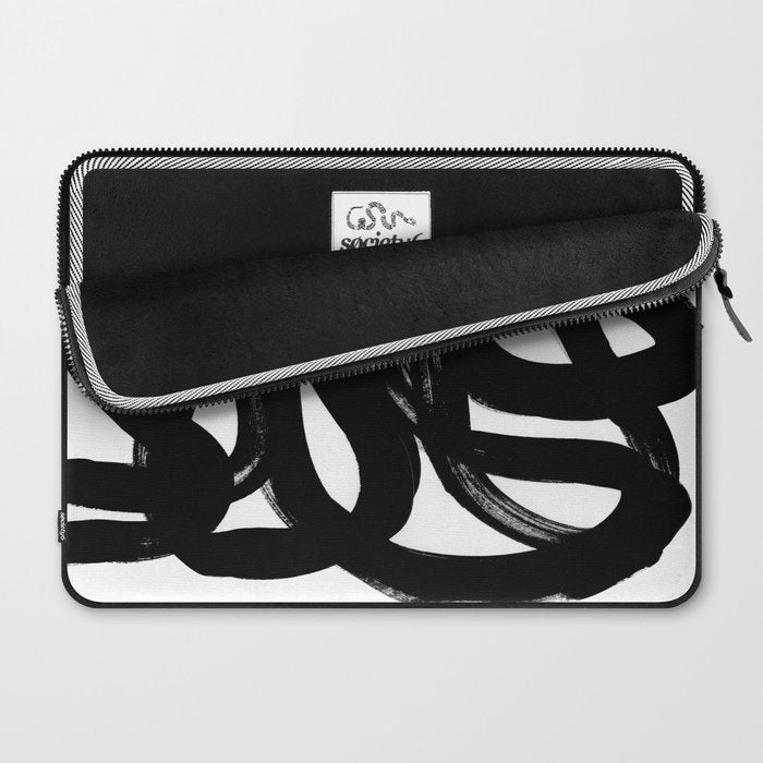 Swirl Black & White Minimalist Abstract Mid century Ink Art Dark Brush Strokes Laptop Sleeve Gallery Image 2