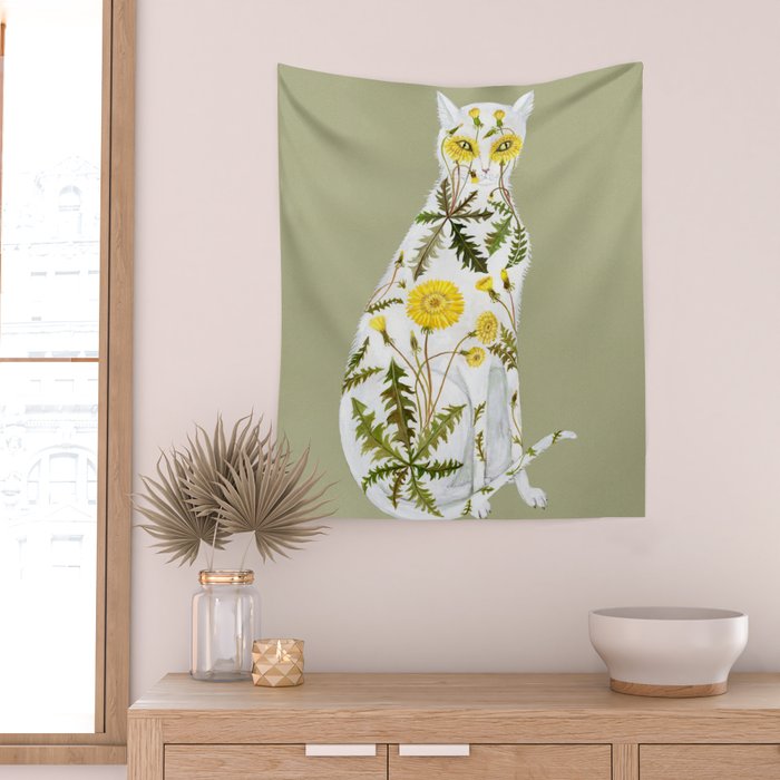 Dandelion Cat Wall Tapestry Gallery Image 2