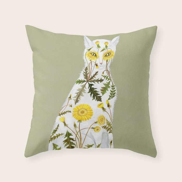 Dandelion Cat Throw Pillow Gallery Image 6