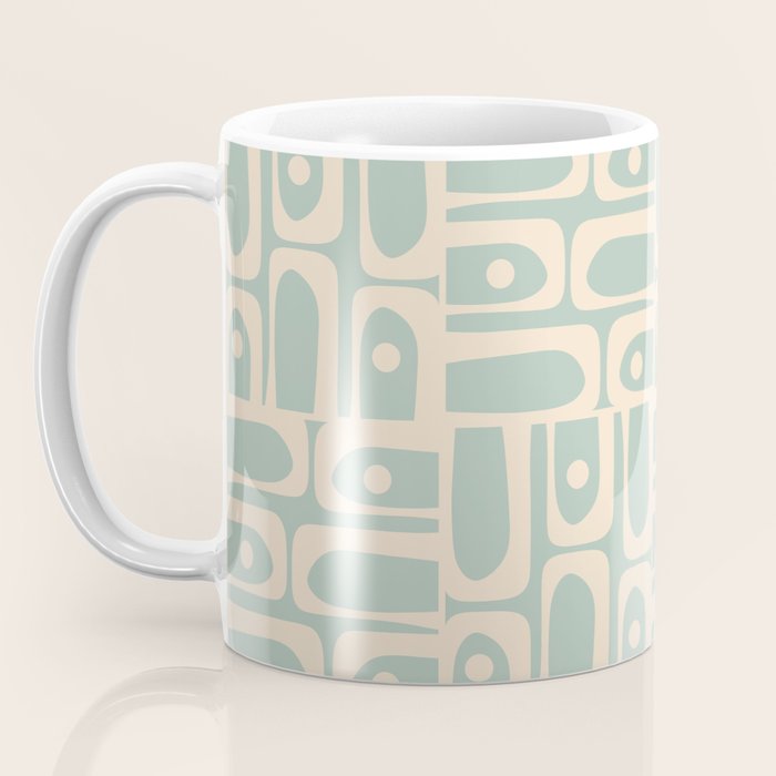 Mid Century Modern Piquet Multi Geometric Pattern in Light Celadon Teal Coffee Mug Gallery Image 3