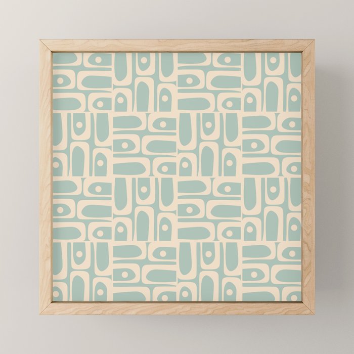 Mid Century Modern Piquet Multi Geometric Pattern in Light Celadon Teal Mini Art Print Gallery Image 1