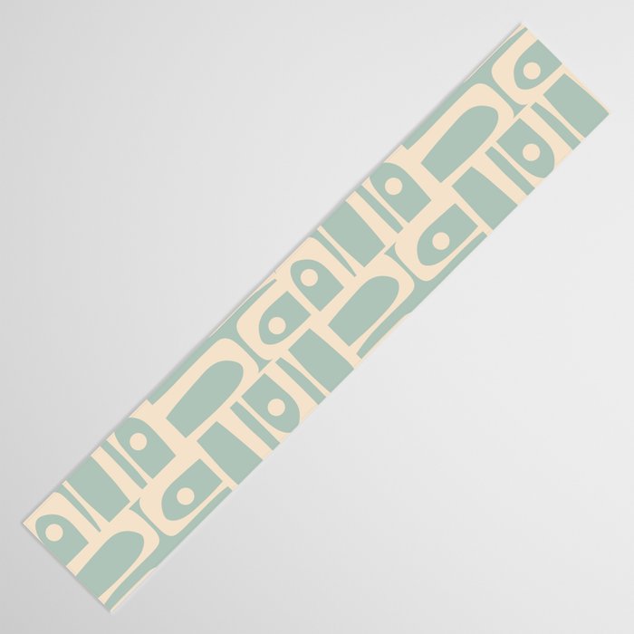 Mid Century Modern Piquet Multi Geometric Pattern in Light Celadon Teal Table Runner Gallery Image 3