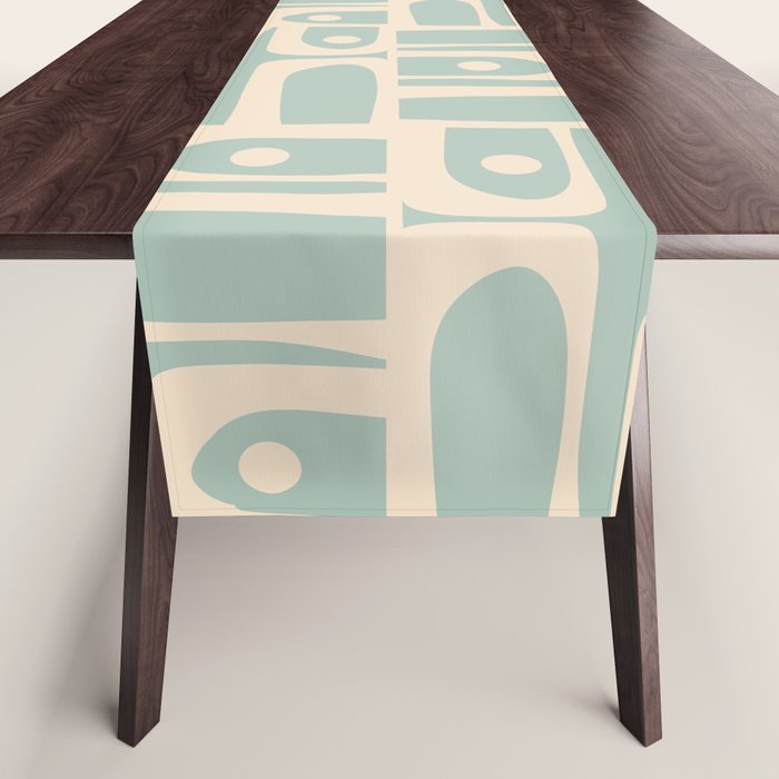 Mid Century Modern Piquet Multi Geometric Pattern in Light Celadon Teal Table Runner Gallery Image 1