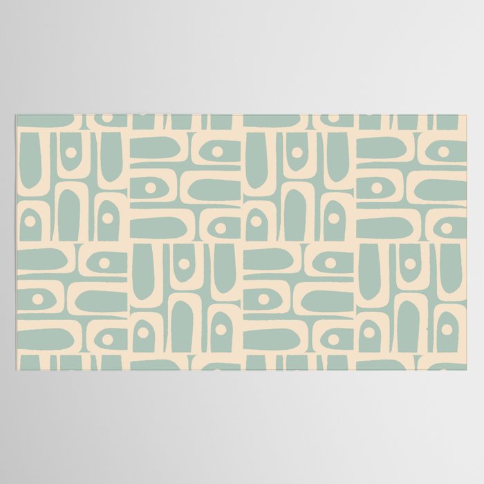 Mid Century Modern Piquet Multi Geometric Pattern in Light Celadon Teal Tablecloth Gallery Image 2