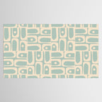 Mid Century Modern Piquet Multi Geometric Pattern in Light Celadon Teal Tablecloth Gallery Image 2