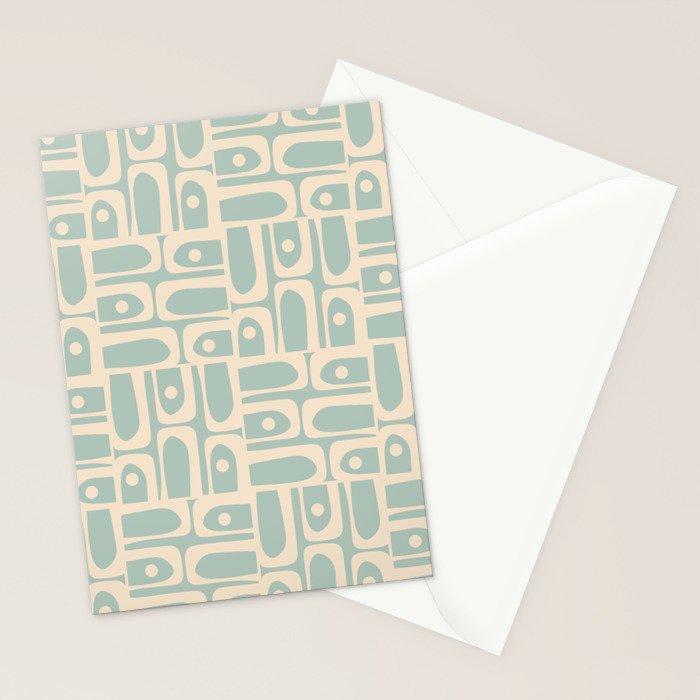Mid Century Modern Piquet Multi Geometric Pattern in Light Celadon Teal Stationery Card Gallery Image 2