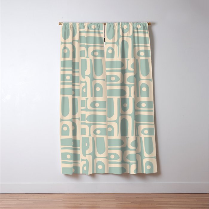 Mid Century Modern Piquet Multi Geometric Pattern in Light Celadon Teal Window Curtain Gallery Image 3