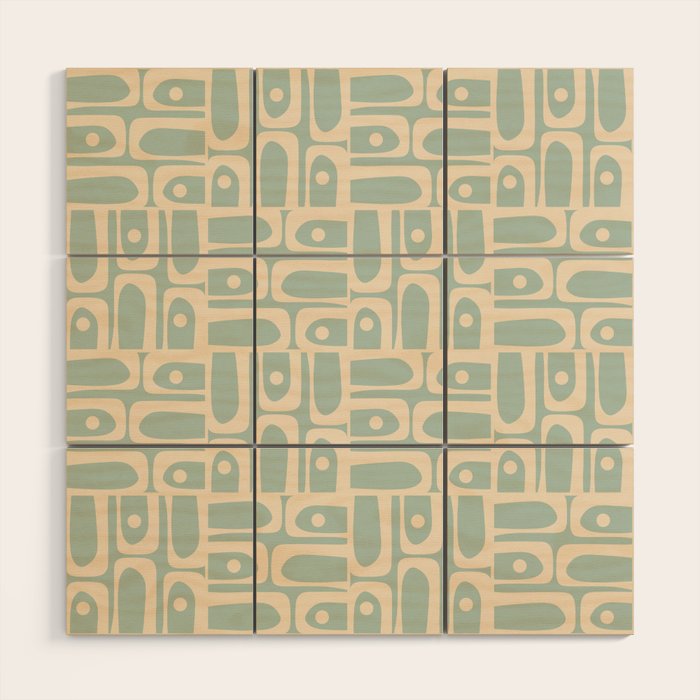 Mid Century Modern Piquet Multi Geometric Pattern in Light Celadon Teal Wood Wall Art Gallery Image 1