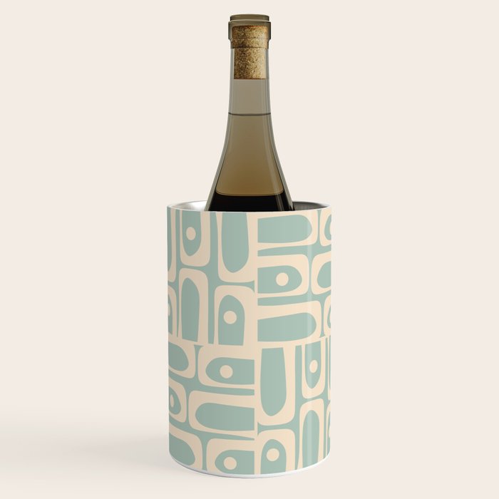 Mid Century Modern Piquet Multi Geometric Pattern in Light Celadon Teal Wine Chiller Gallery Image 3