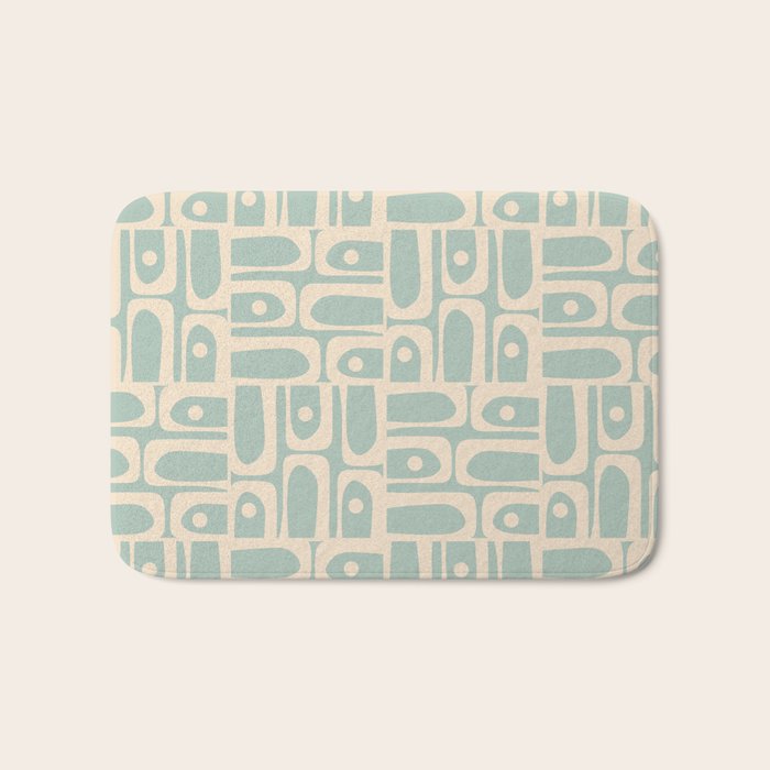 Mid Century Modern Piquet Multi Geometric Pattern in Light Celadon Teal Bath Mat Gallery Image 1