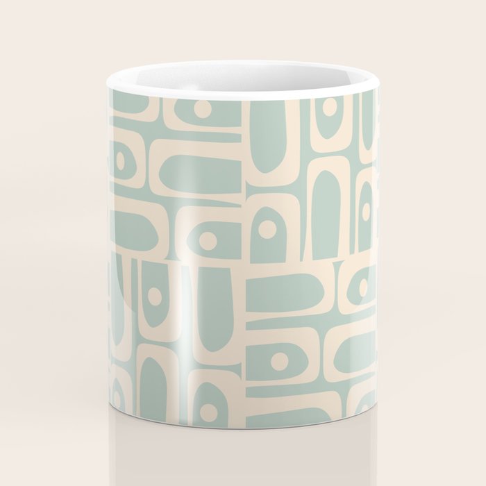 Mid Century Modern Piquet Multi Geometric Pattern in Light Celadon Teal Coffee Mug Gallery Image 4