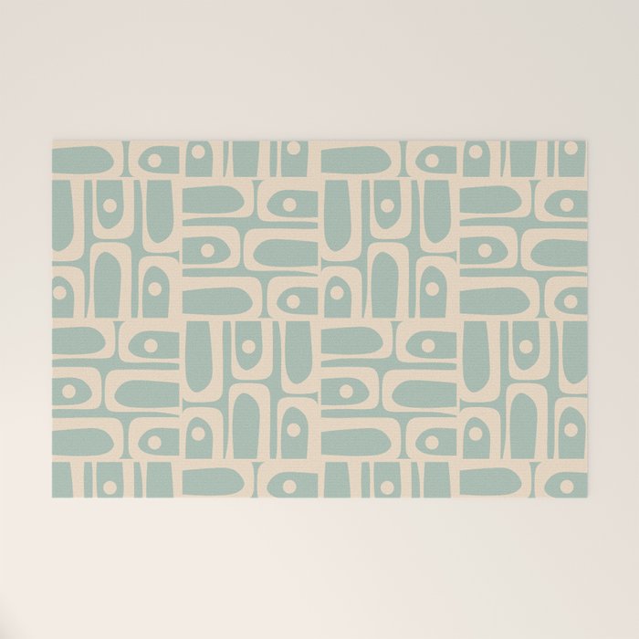 Mid Century Modern Piquet Multi Geometric Pattern in Light Celadon Teal Welcome Mat Gallery Image 1