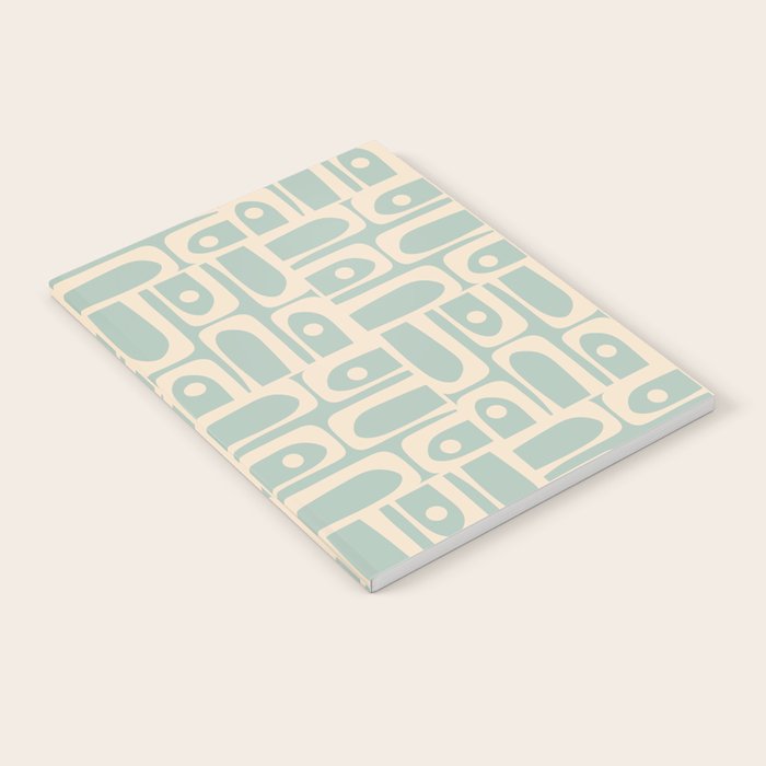 Mid Century Modern Piquet Multi Geometric Pattern in Light Celadon Teal Notebook Gallery Image 2