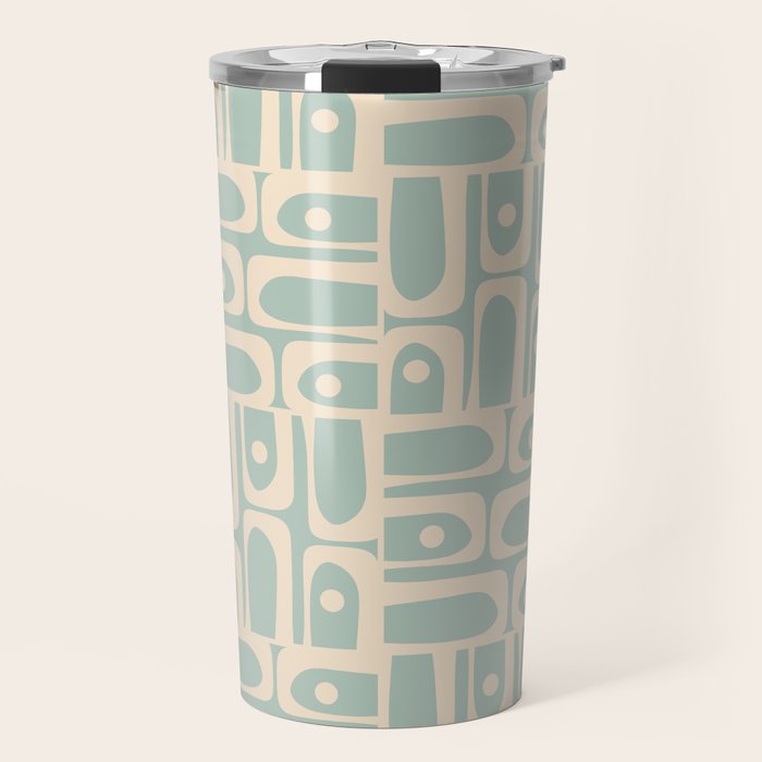 Mid Century Modern Piquet Multi Geometric Pattern in Light Celadon Teal Travel Mug Gallery Image 1