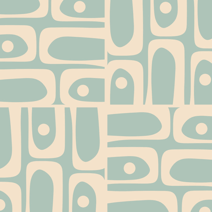 Mid Century Modern Piquet Multi Geometric Pattern in Light Celadon Teal Coffee Mug Gallery Image 2