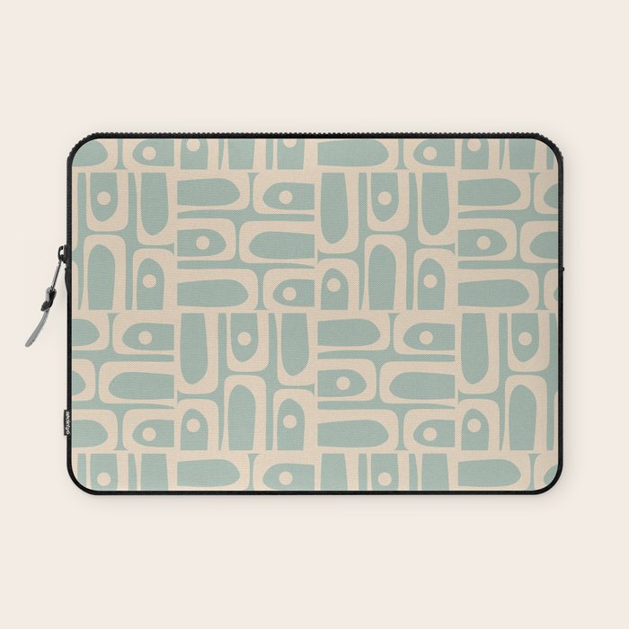 Mid Century Modern Piquet Multi Geometric Pattern in Light Celadon Teal Laptop Sleeve Gallery Image 1