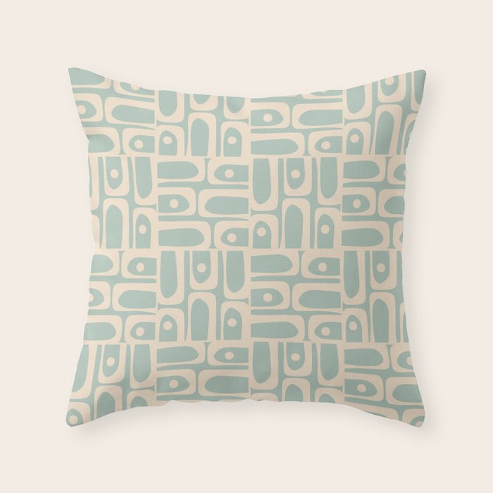 Mid Century Modern Piquet Multi Geometric Pattern in Light Celadon Teal Throw Pillow Gallery Image 2